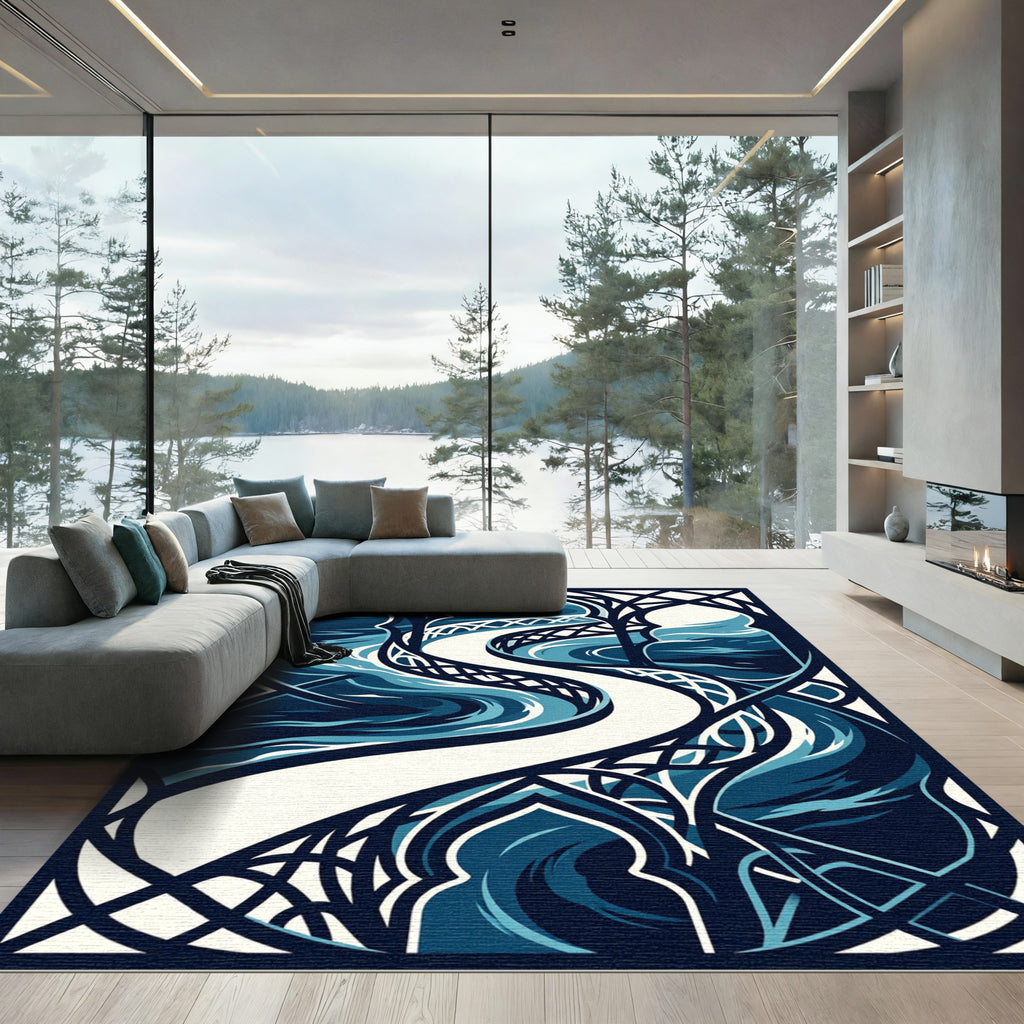 Serene Midnight Blue Flowing Archway Rug