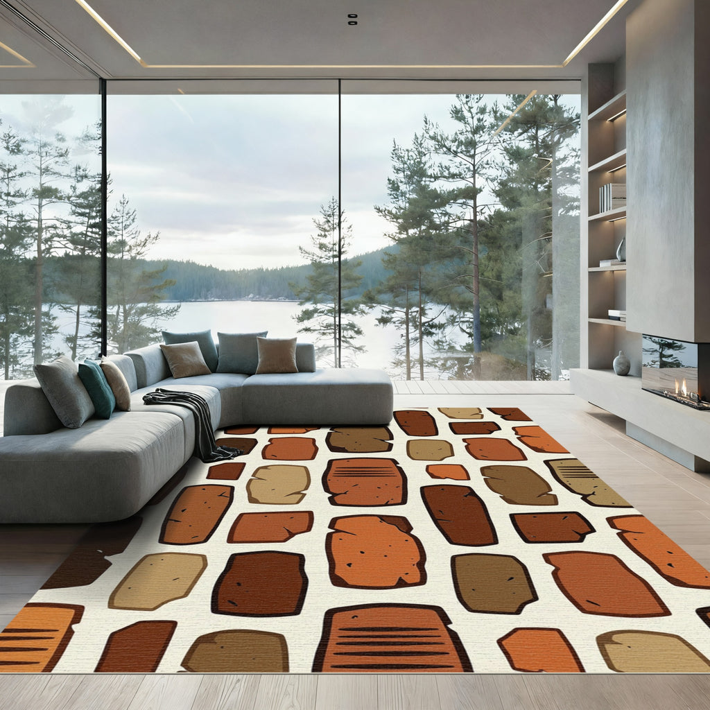 Terracotta Earth Tones Stone Shapes Rug