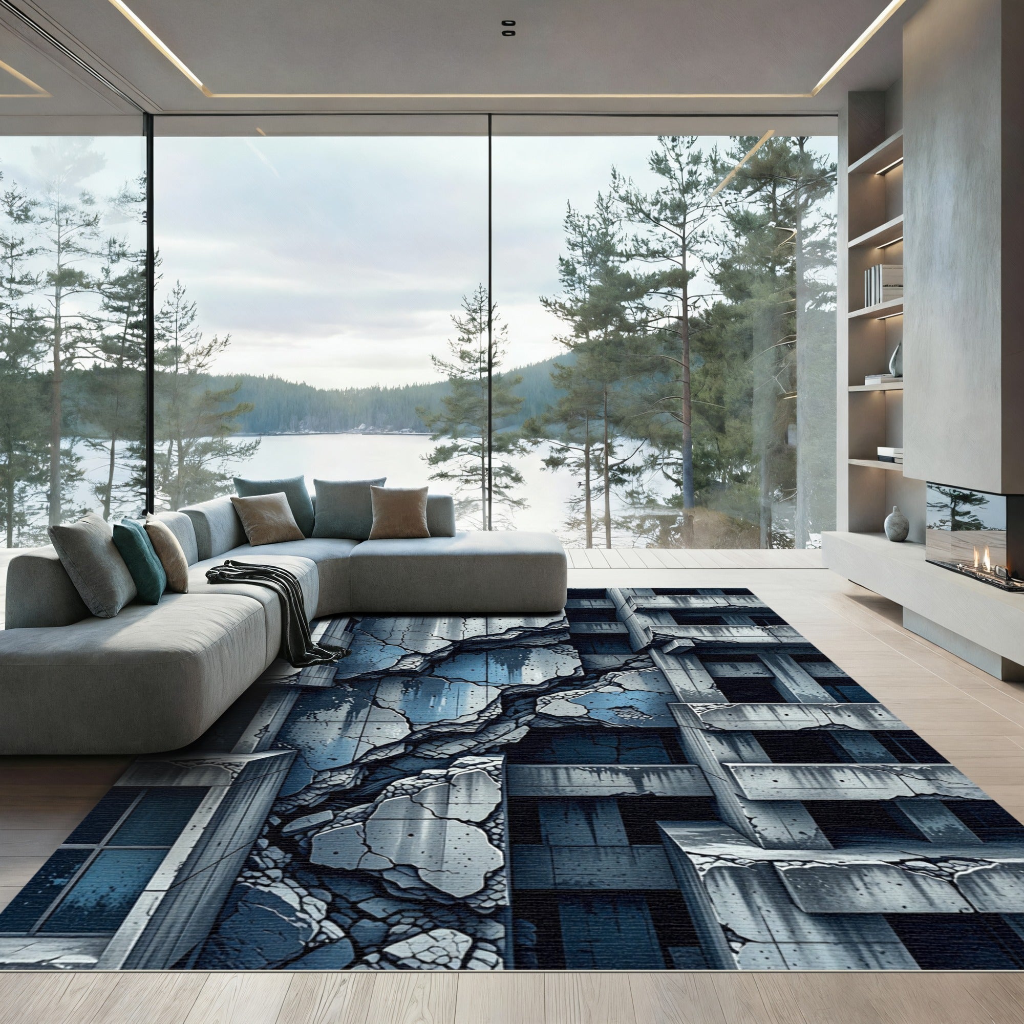 Cracked Concrete Urban Ruin Rug