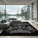 Monochromatic Silver Feather Royal Crown Rug