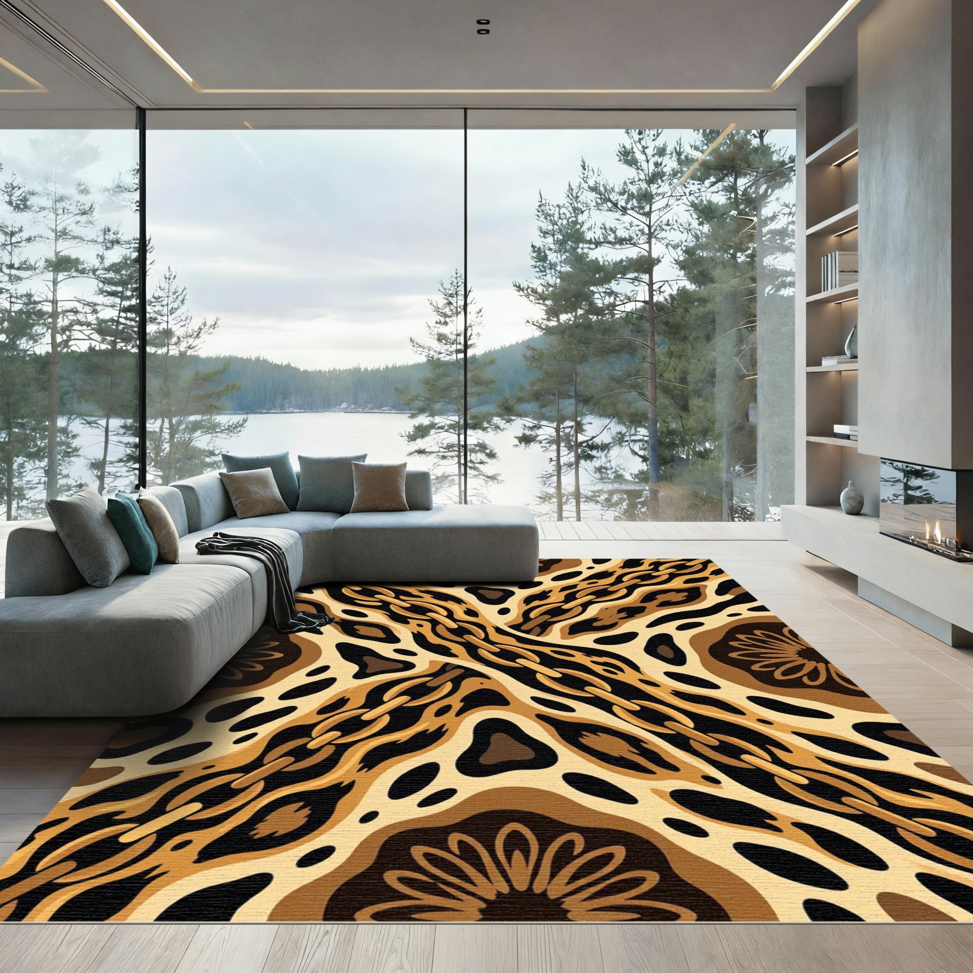 Golden Leopard Chain Link Mandala Rug