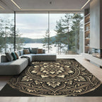 Elegant Gold Monochrome Lotus Medallion Rug