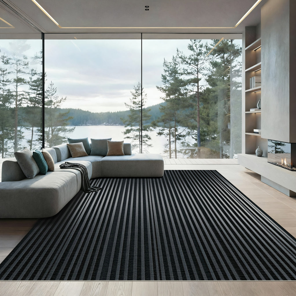 Modern Dark Gray Vertical Stripe Rug