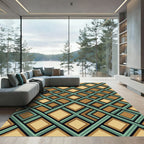 Geometric Sage and Tan Diamond Grid Rug