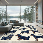 Playful Black and Brown Dog Illustration Rug