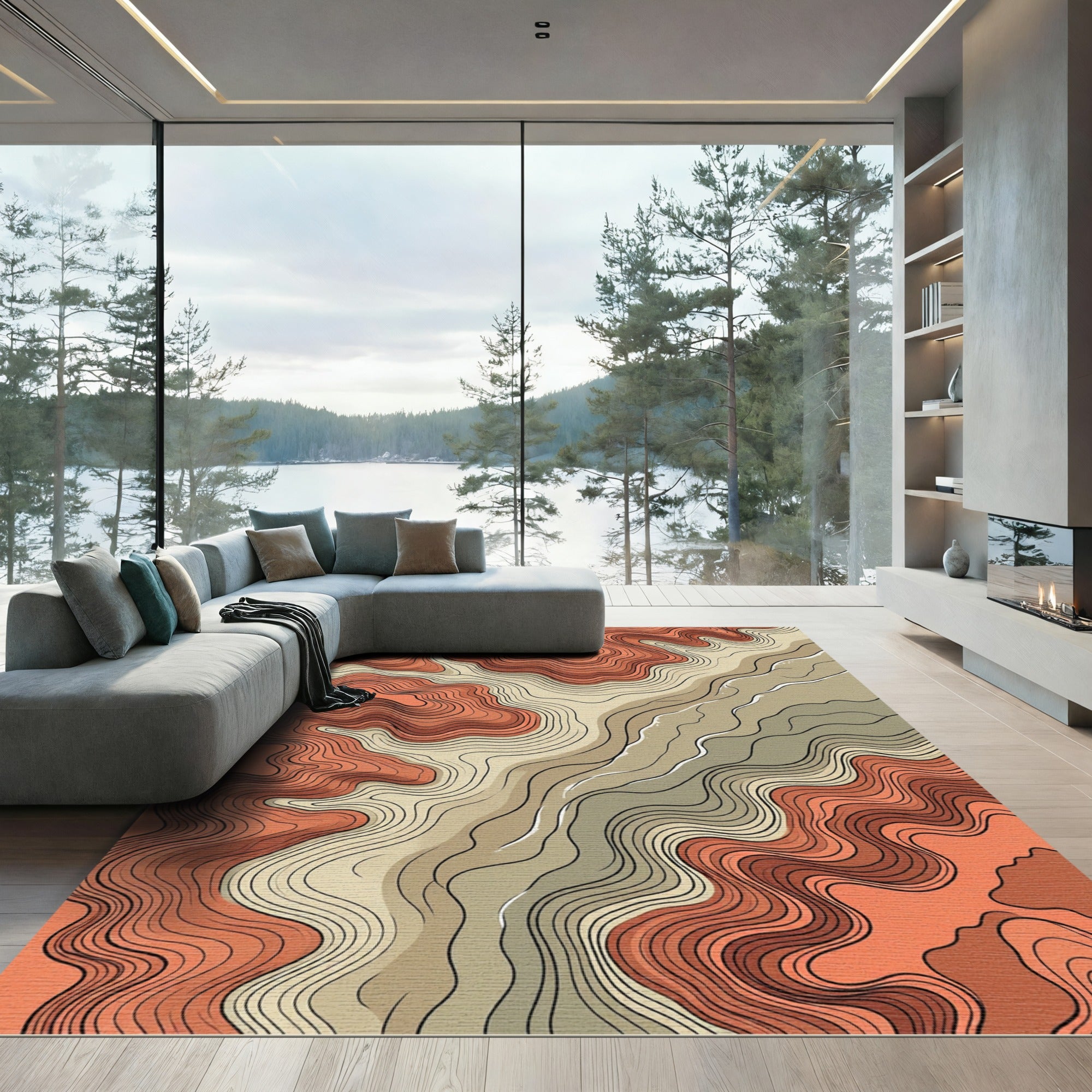 Abstract Earthy Canyon Wave Rug