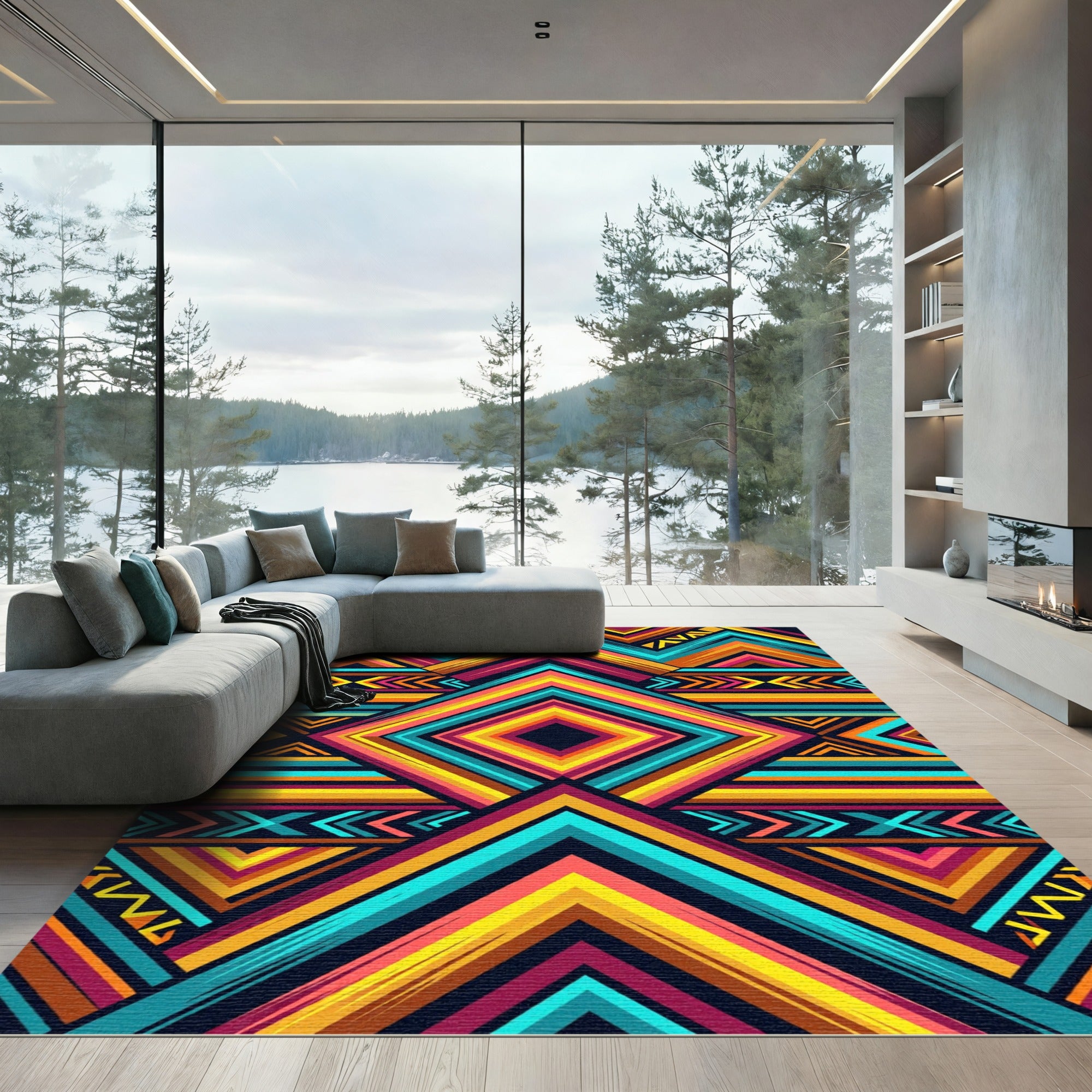 Vibrant Geometric Diamond Boho Multi-Color Area Rug