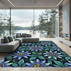 Dark Blue Passion Flower Botanical Rug