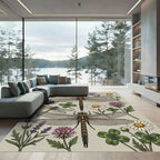 Dragonfly and Wildflower Botanical Illustration Rug