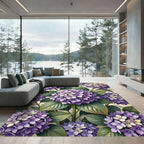 Lush Purple Hydrangea Botanical Illustration Rug