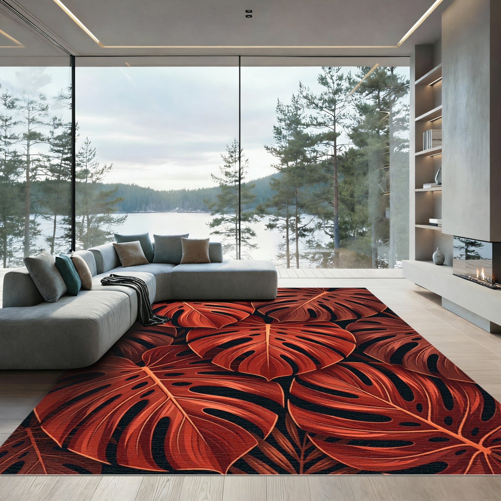Terracotta Leaf Tropical All Over Rug
