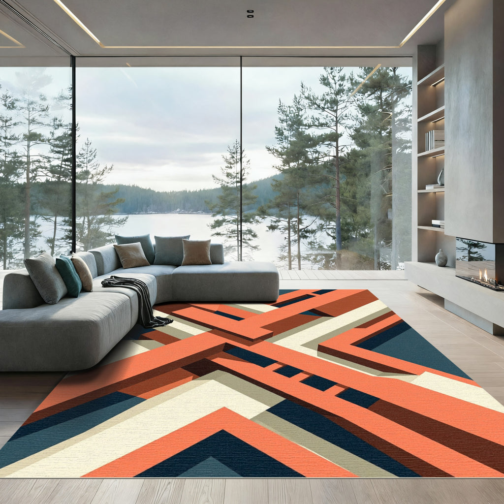 Geometric Orange and Slate Interlocking Trestle Rug
