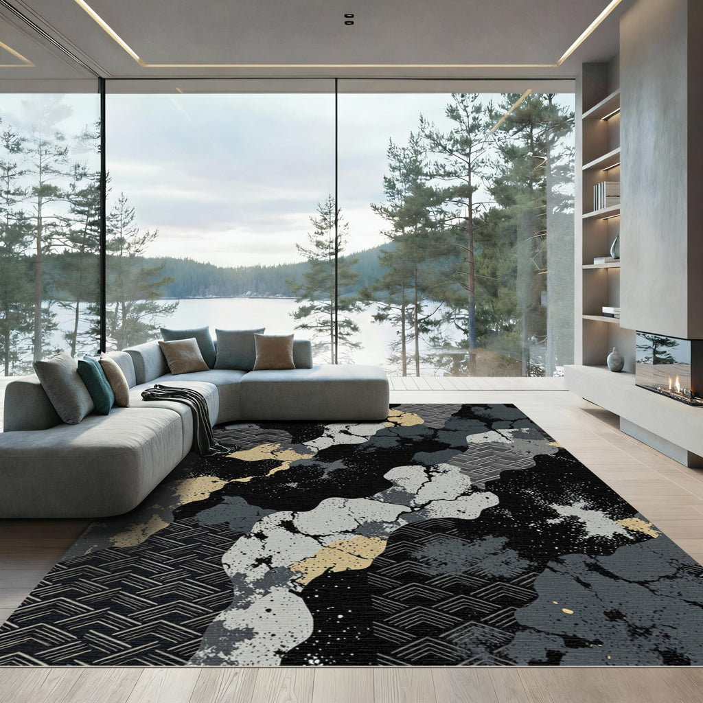 Abstract Terra Cotta Splatter Waves Rug