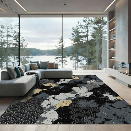 Abstract Terra Cotta Splatter Waves Rug