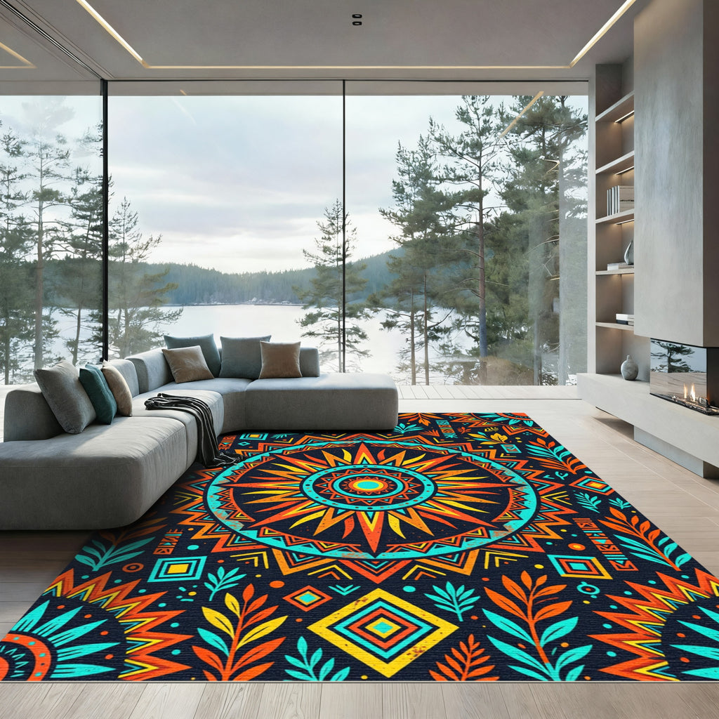 Vibrant Tribal Sun Geometric Boho Rug