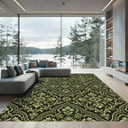Ornate Green Damask Floral Medallion Rug