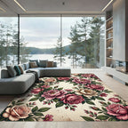 Elegant Vintage Floral Cream Rose Wreath Rug