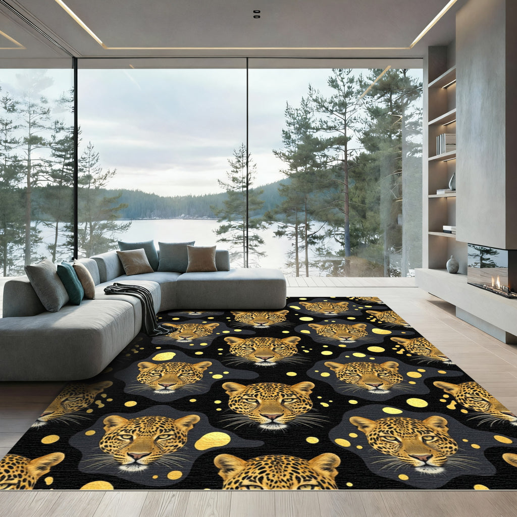 Golden Leopard Head Ink Blot Rug