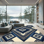 Navy Blue Geometric Diamond Art Rug