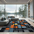 Abstract Grid Orange Blue Yellow Rug