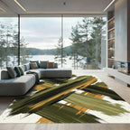 Abstract Olive and Ochre Brushstrokes Rug
