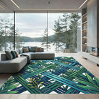 Intertwined Greenery Lattice Teal Rug