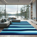 Modern Blue Wavy Striped Abstract Rug