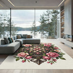 Elegant Blush Rose Floral Medallion Accent Rug