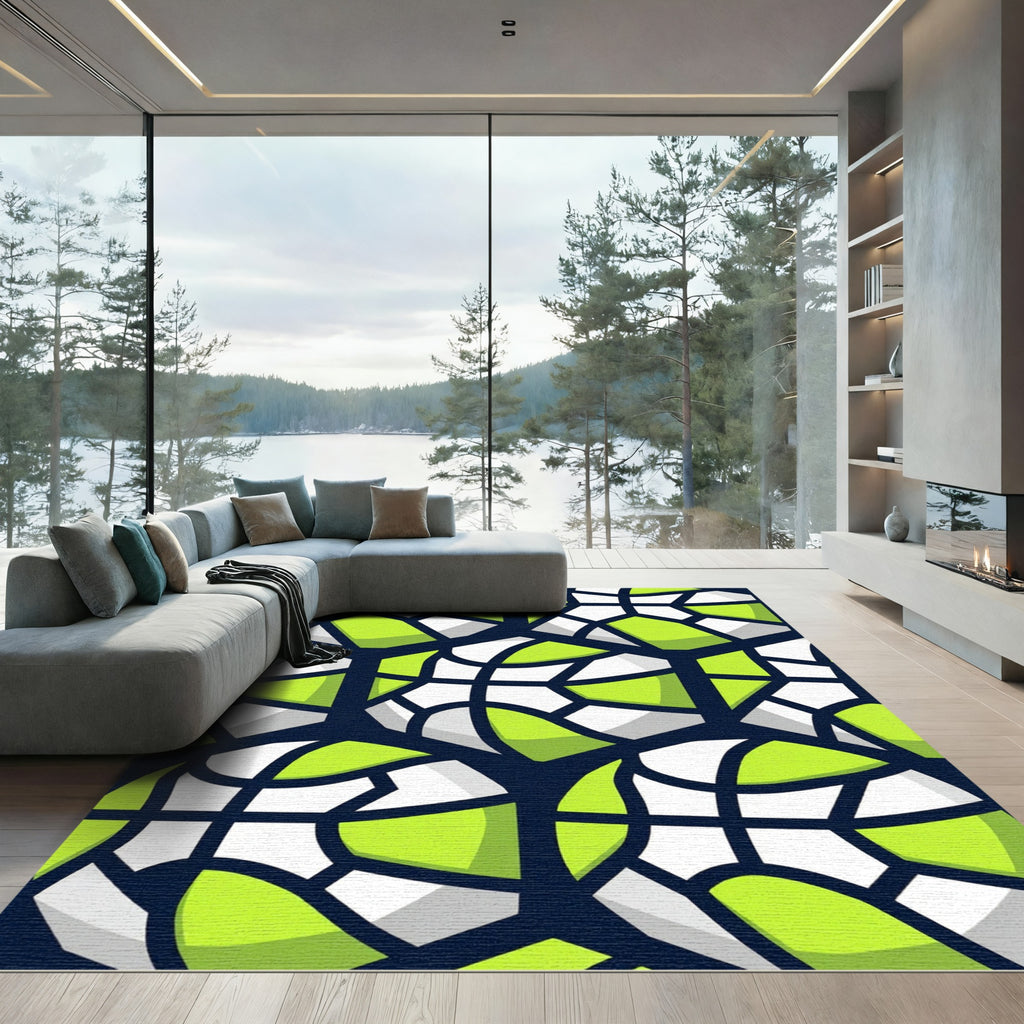 Lime and White Geometric Hexagon Sphere Rug