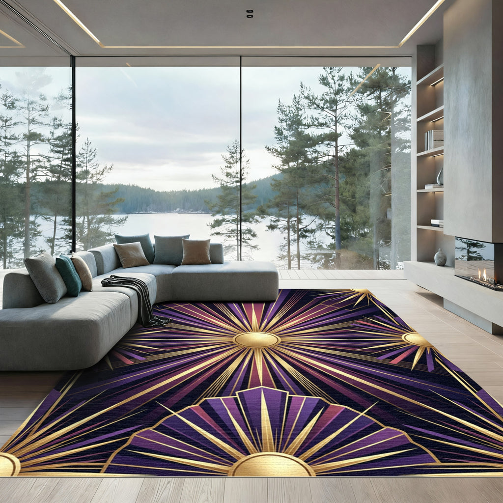 Art Deco Sunburst Purple Gold Rug