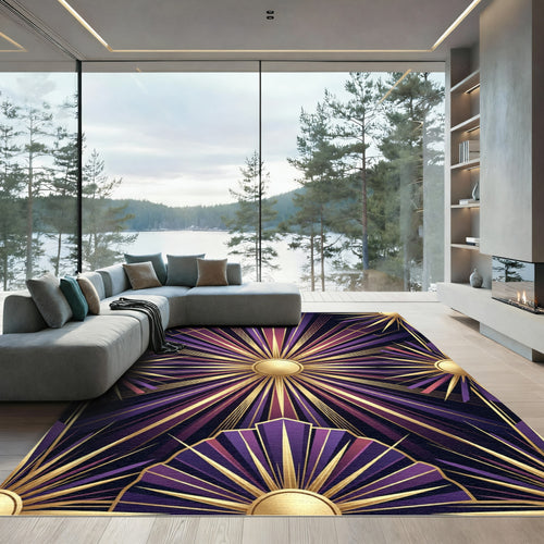 Art Deco Sunburst Purple Gold Rug