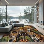 Four Jaguars Amidst Golden Jungle Foliage Rug