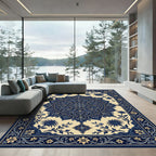 Deep Blue Floral Medallion Border Rug
