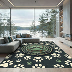 Rustic Green Paw Emblem Medallion Rug