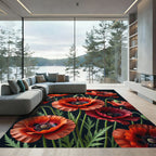 Vibrant Scarlet Poppy Botanical Rug