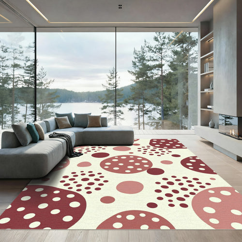Abstract Burgundy and Dusty Rose Polka Dot Rug