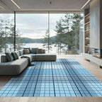Modern Light Blue Grid Plaid Rug