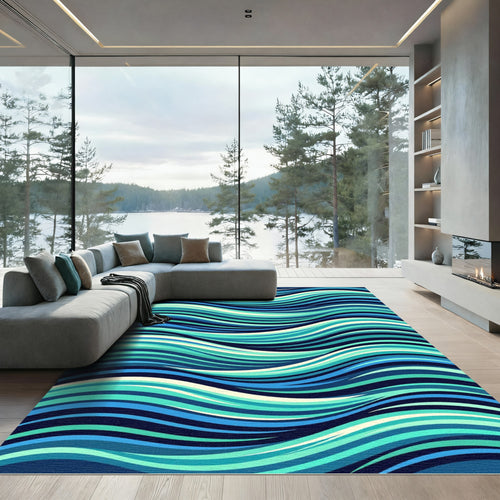 Abstract Blue Ocean Wave Swirls Rug