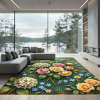 Pink Yellow Rose Hydrangea Floral Arrangement Rug
