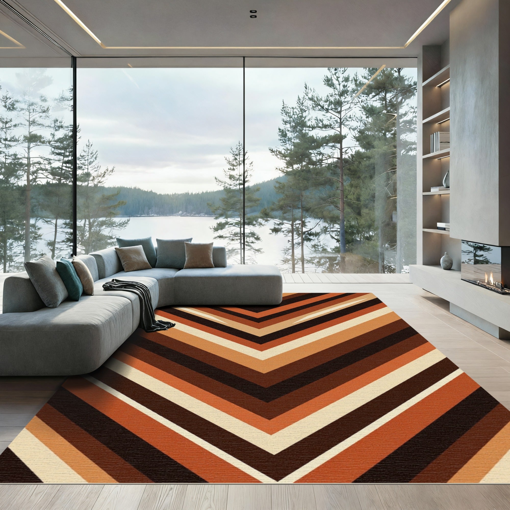 Earthy Chevron Stripe Geometric Rug
