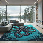 Detailed Dark Gray Octopus Underwater Illustration Rug