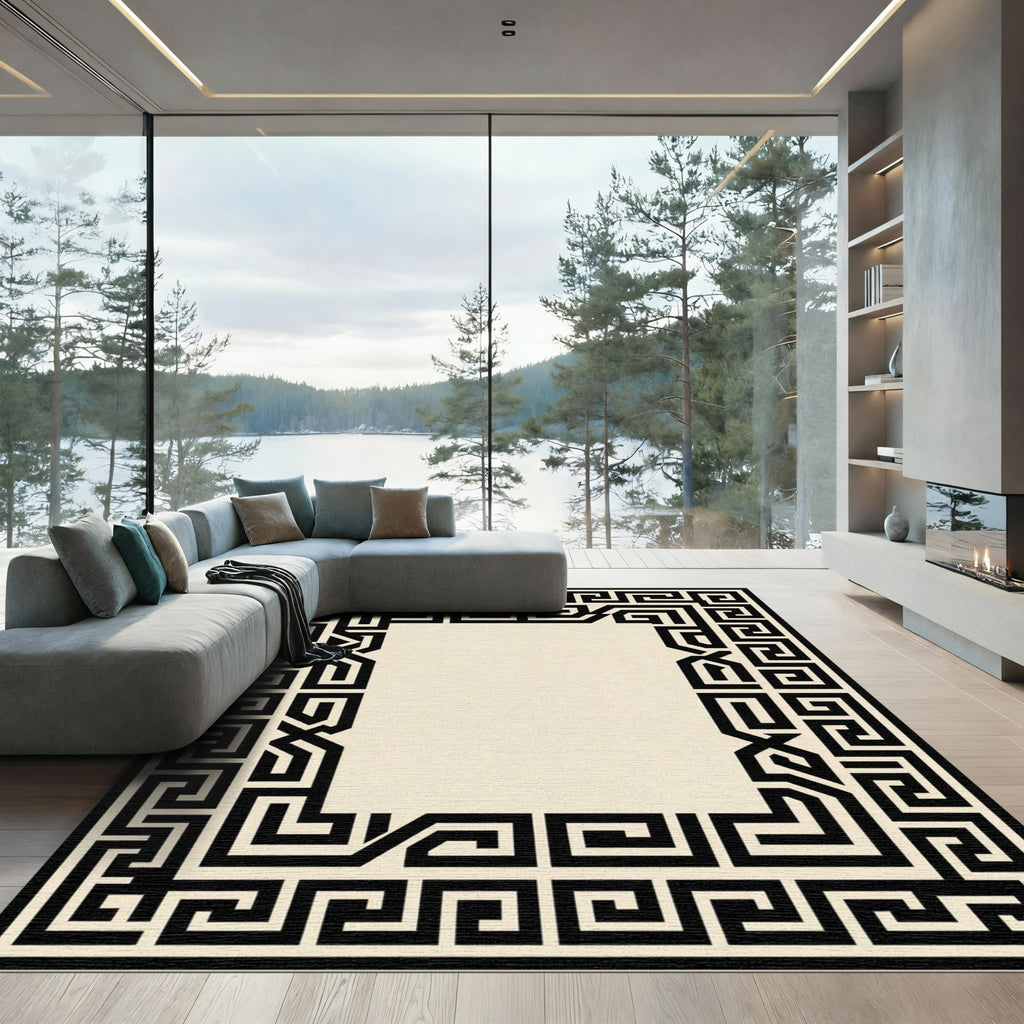 Bold Black Greek Key Square Rug