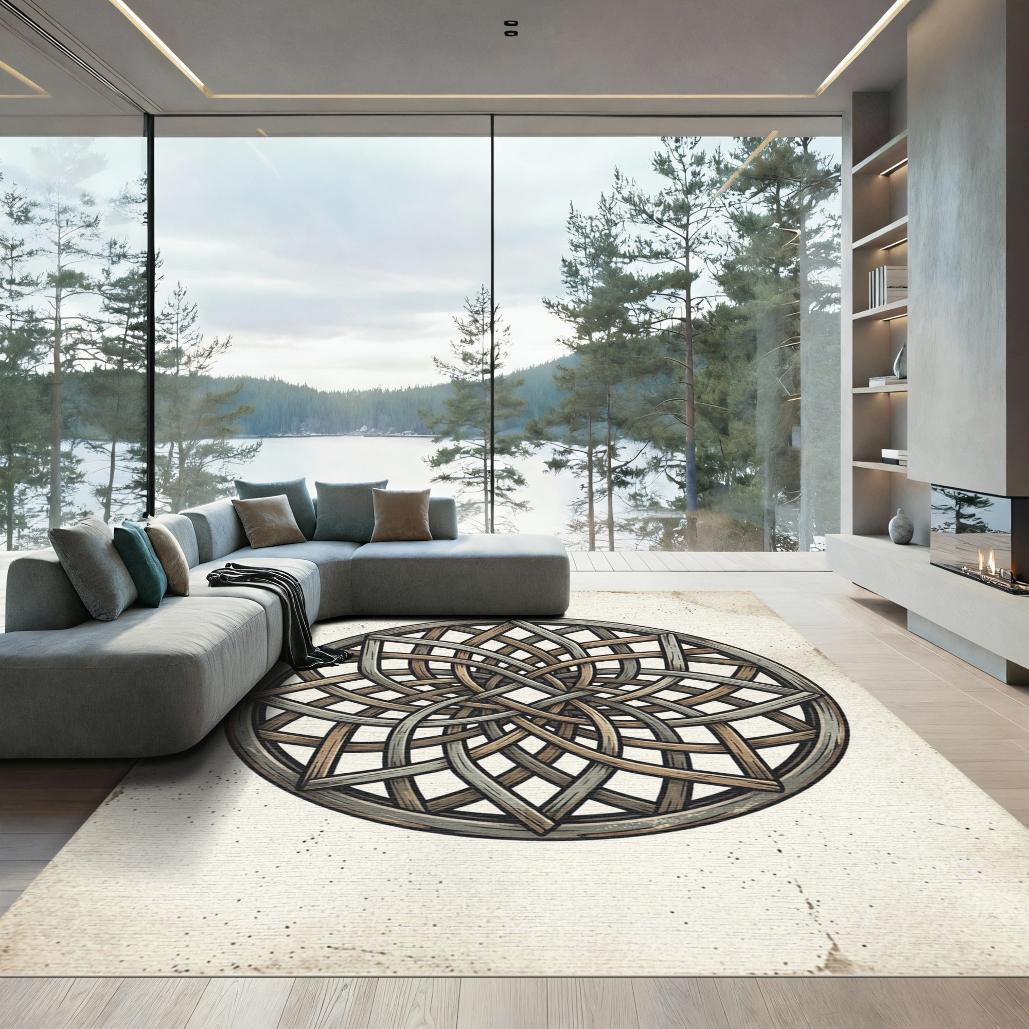 Rustic Interlocking Wood Medallion Rug