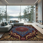 Ornate Royal Blue Crimson Floral Medallion Rug