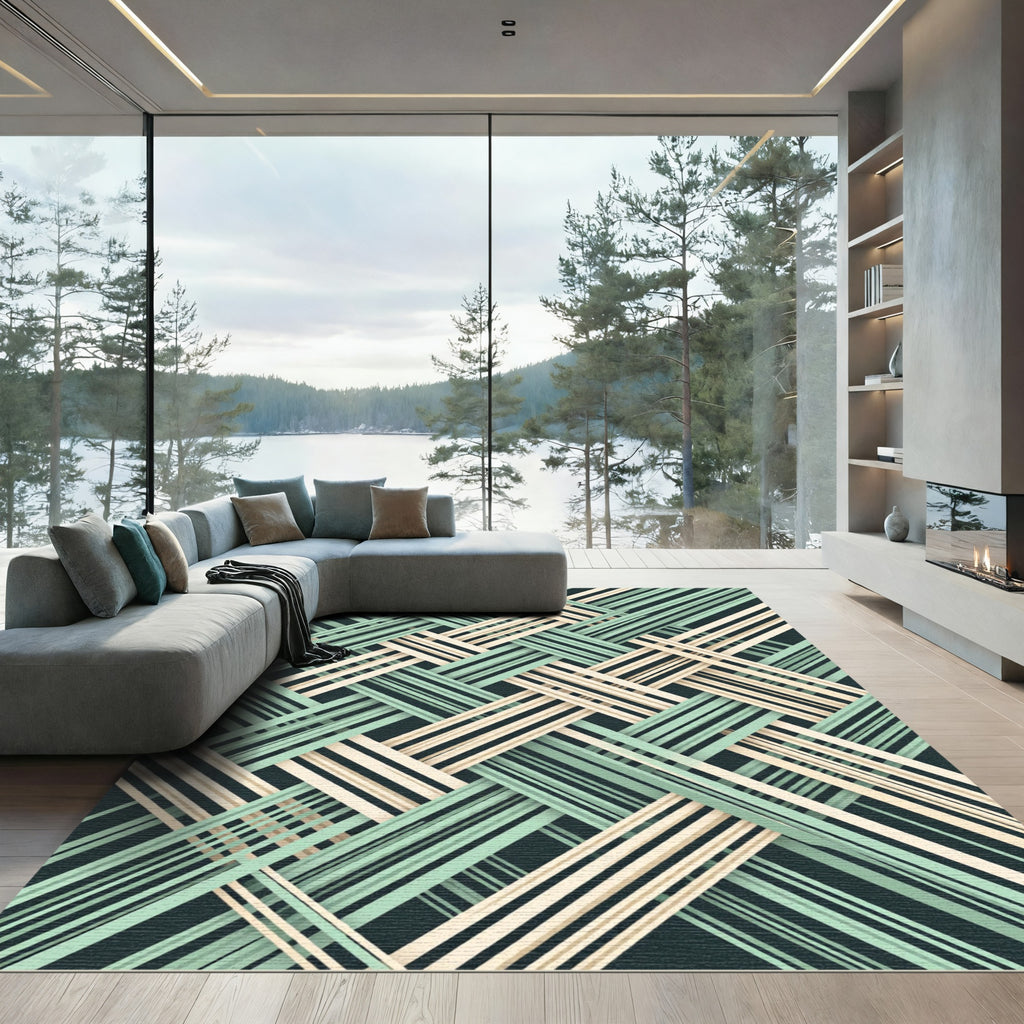 Sage Green Cream Interwoven Lattice Rug