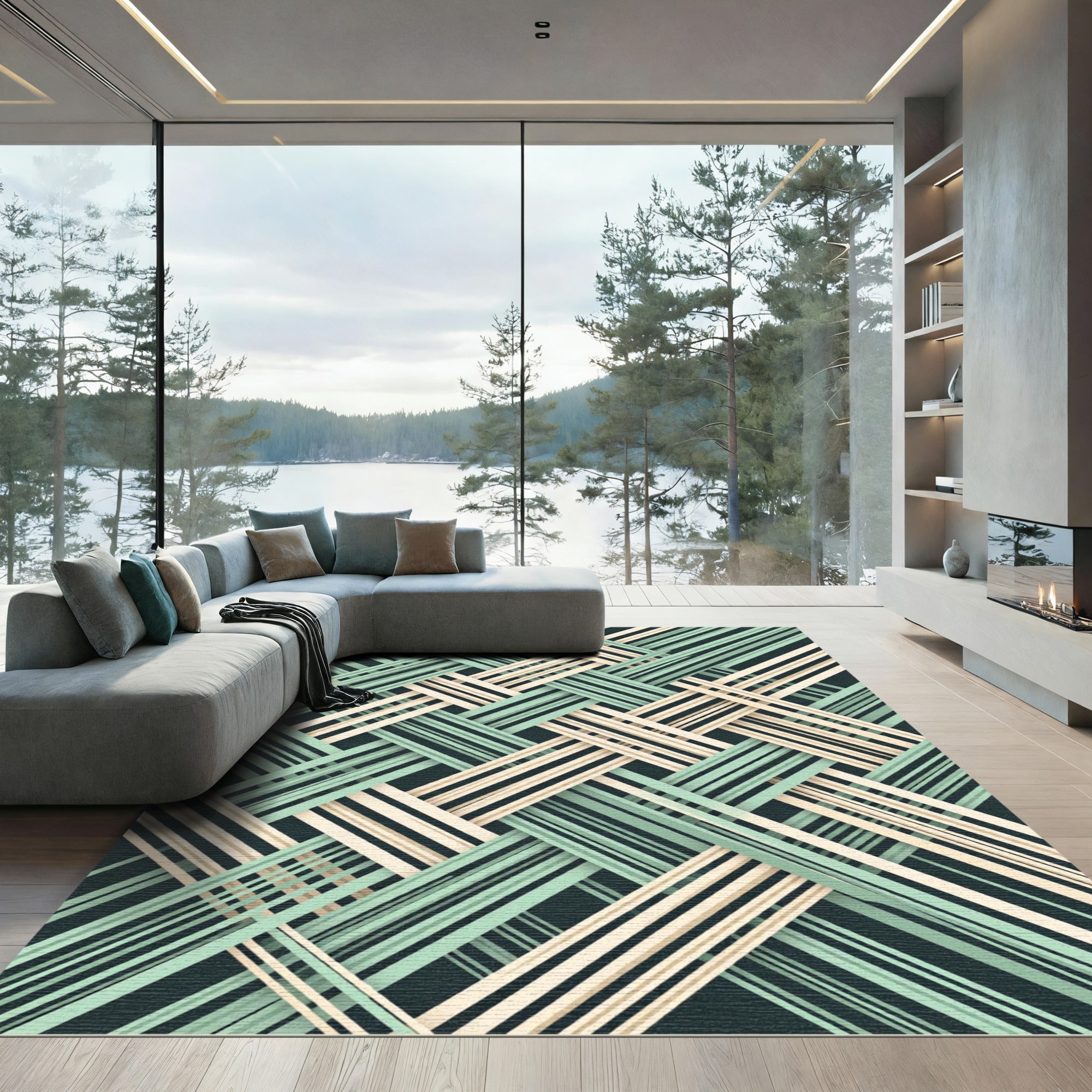 Sage Green Cream Interwoven Lattice Rug