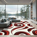 Bold Crimson Abstract Swirl Art Rug