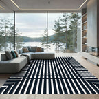 Black White Vertical Stripe Illusion Rug