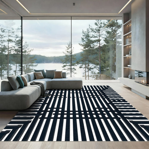 Black White Vertical Stripe Illusion Rug
