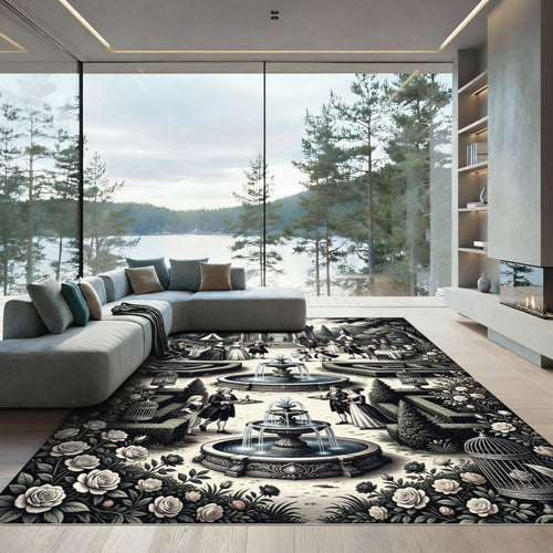 Baroque Garden Fountain Scenes Rug